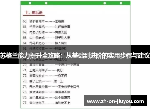 苏格兰能力提升全攻略:从基础到进阶的实用步骤与建议 苏格兰能力提升全攻略:从基础到进阶的实用步骤与建议
